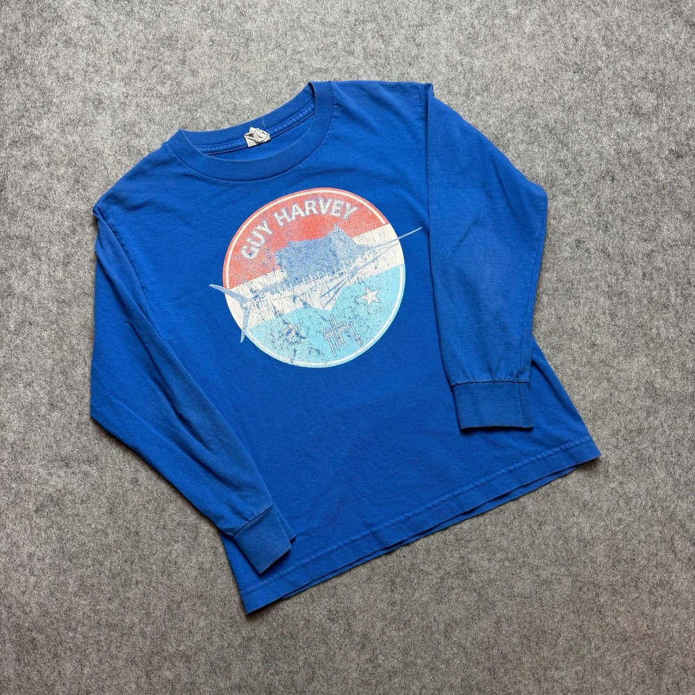 Alstyle Guy Harvey Shirt Vintage Youth Medium Blue Long Sleeve Fishing Tee